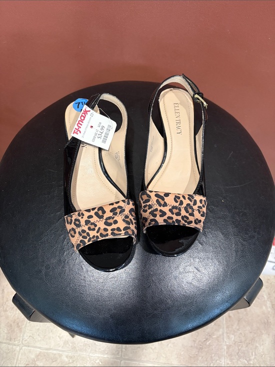 Ellen Tracy Shoes - Ellen Tracy Black Patent Slingback Sandals with Leopard Print Toe